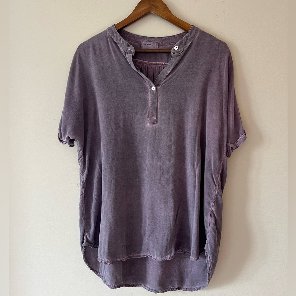 Allen Allen Casual Faded Purple Henley Women's Tunic High Low Top Size Medium
